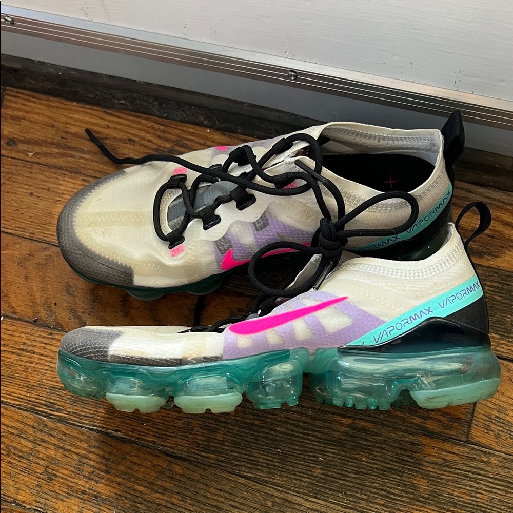 Nike VaporMax Flyknit in White, Pink, and Teal